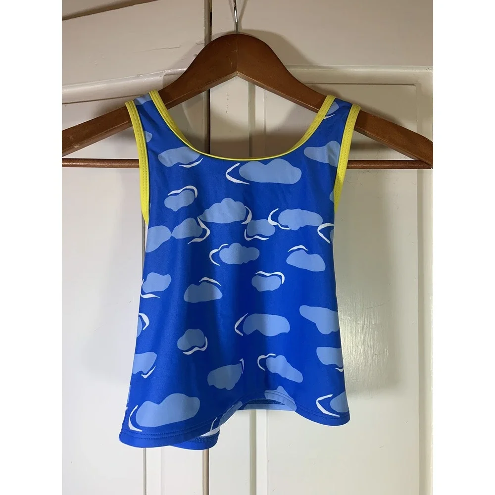 LL Bean Swim Top Tankini Girls Sz 8 Cloud Pattern  SPF 50 Cross Back Sun Smart